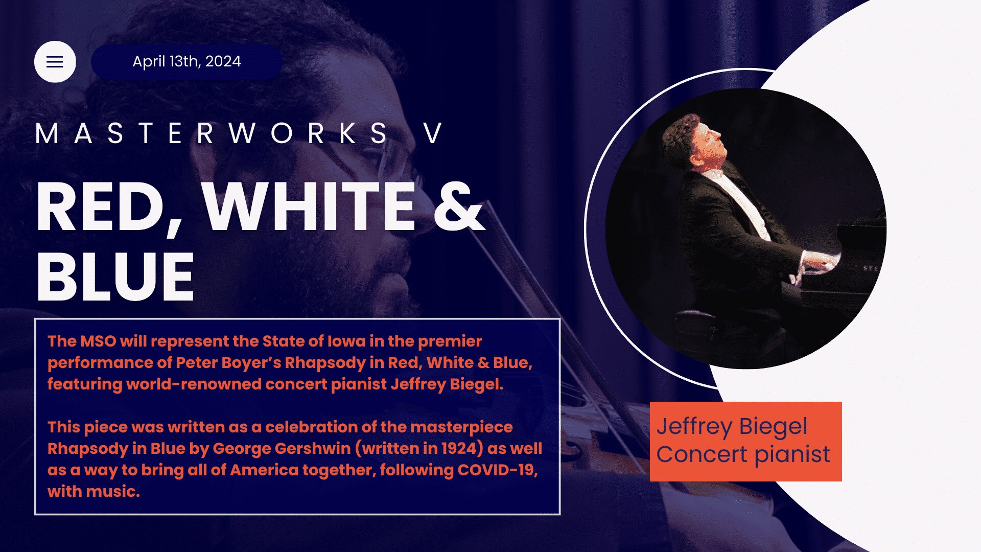 Muscatine Symphony Orchestra Presents “Red, White, and Blue” Concert Featuring Renowned Pianist Jeffrey Biegel